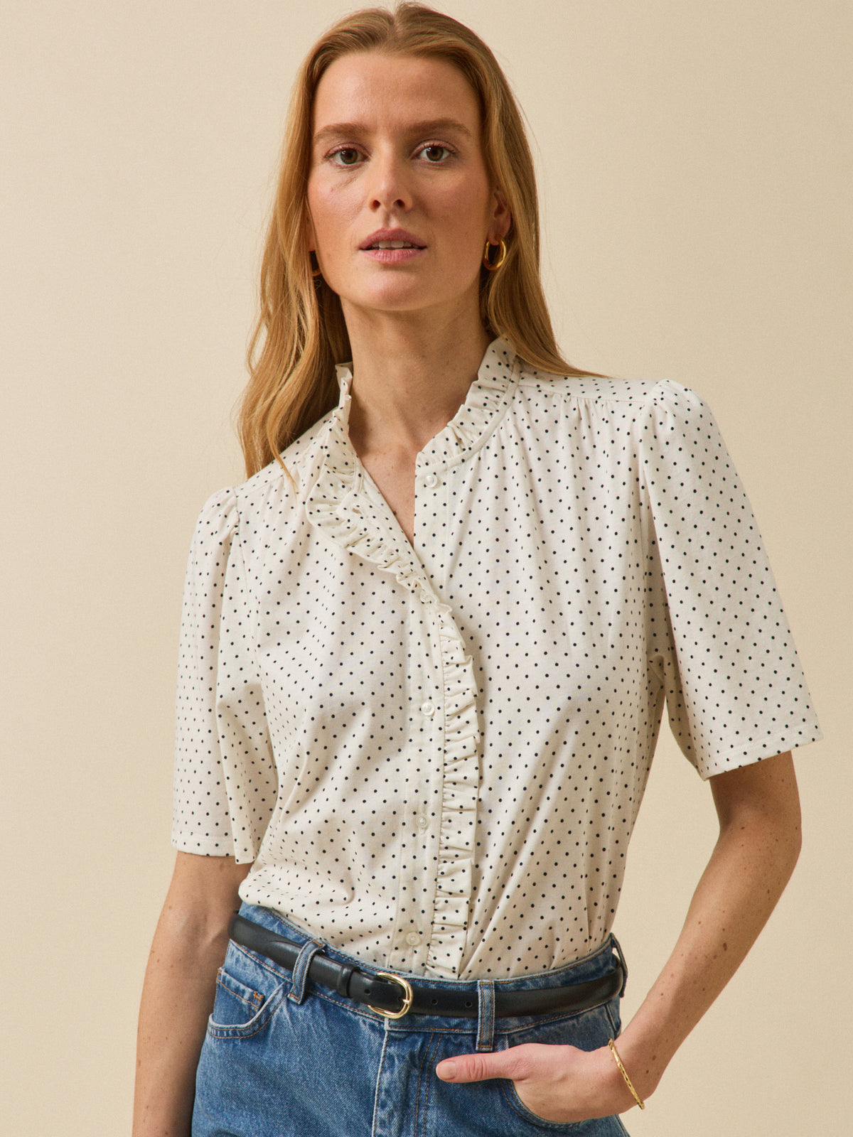 T-shirt femme imprimé pois coton biologique