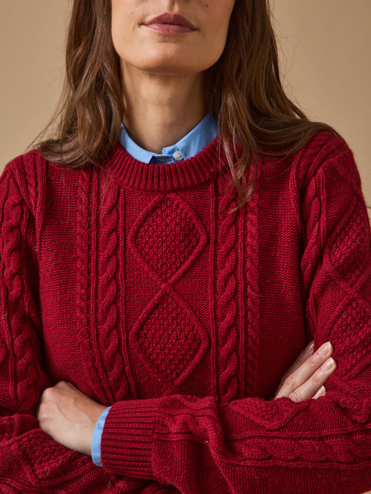 Pull torsades col rond femme