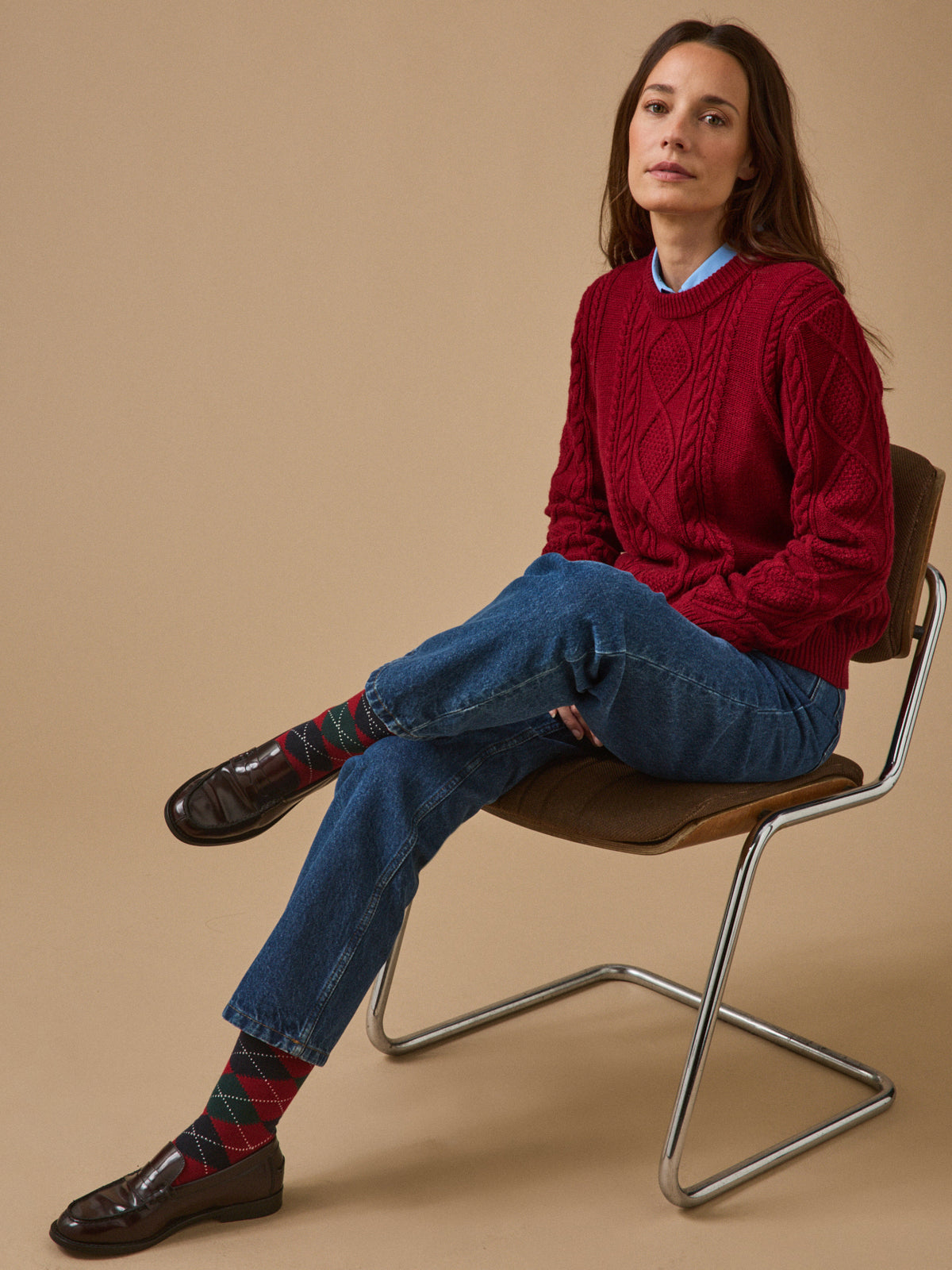 Pull torsades col rond femme