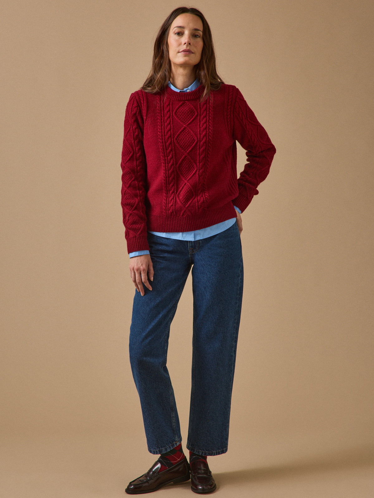 Pull torsades col rond femme