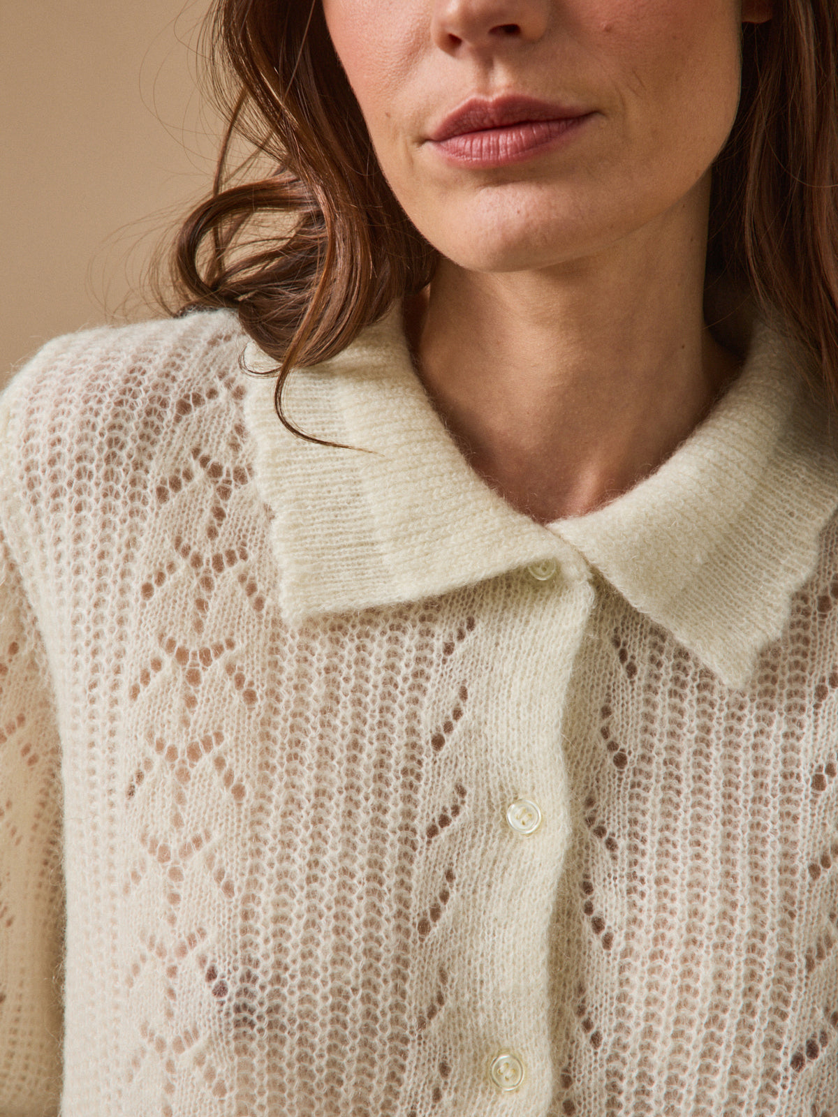 Gilet col polo femme avec laine et mohair