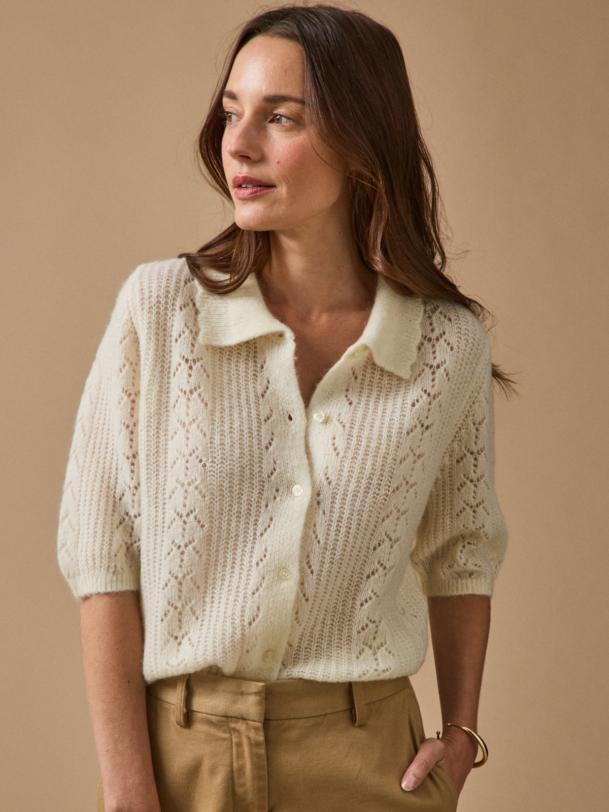 Gilet col polo femme avec laine et mohair