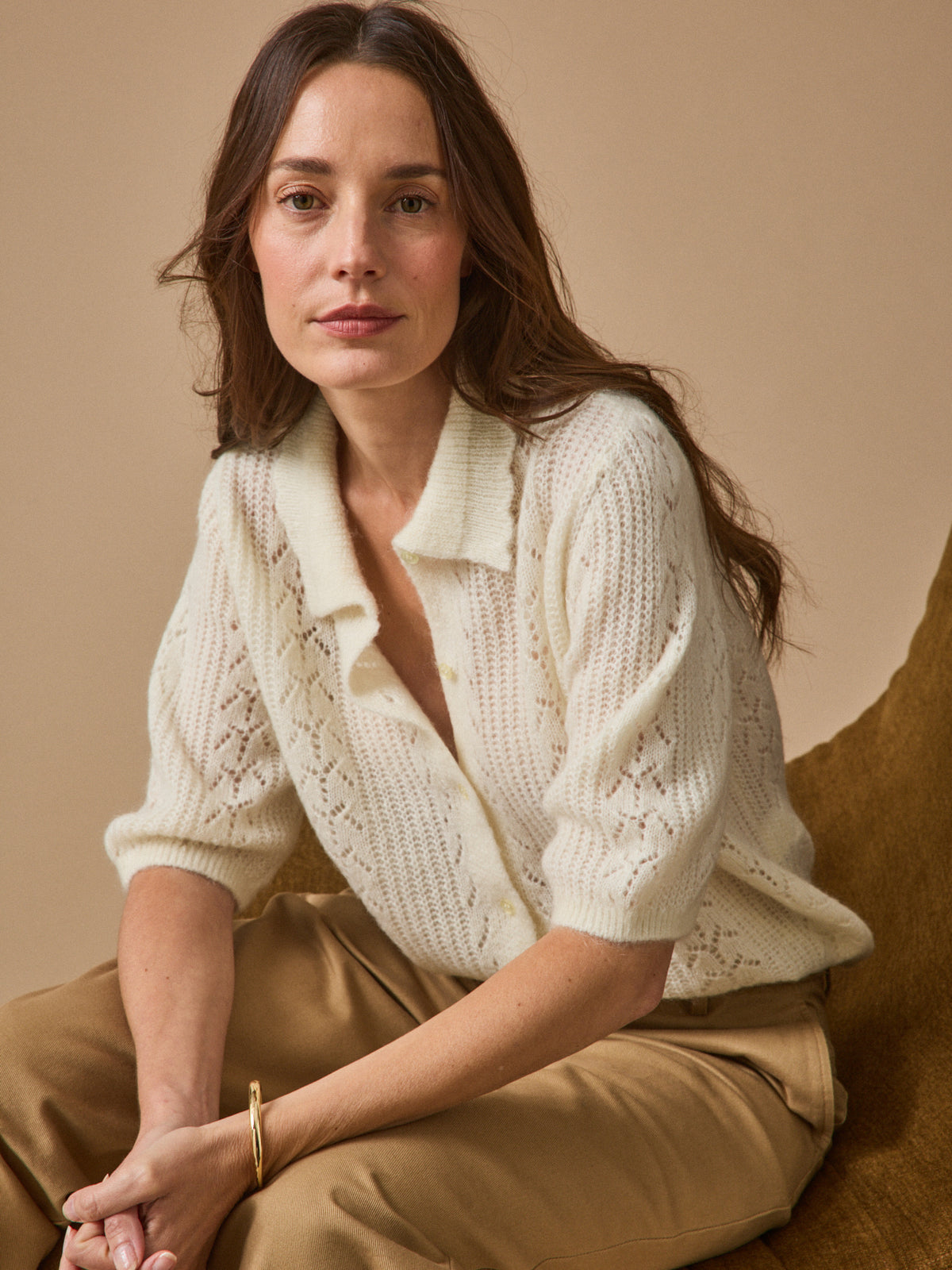 Gilet col polo femme avec laine et mohair