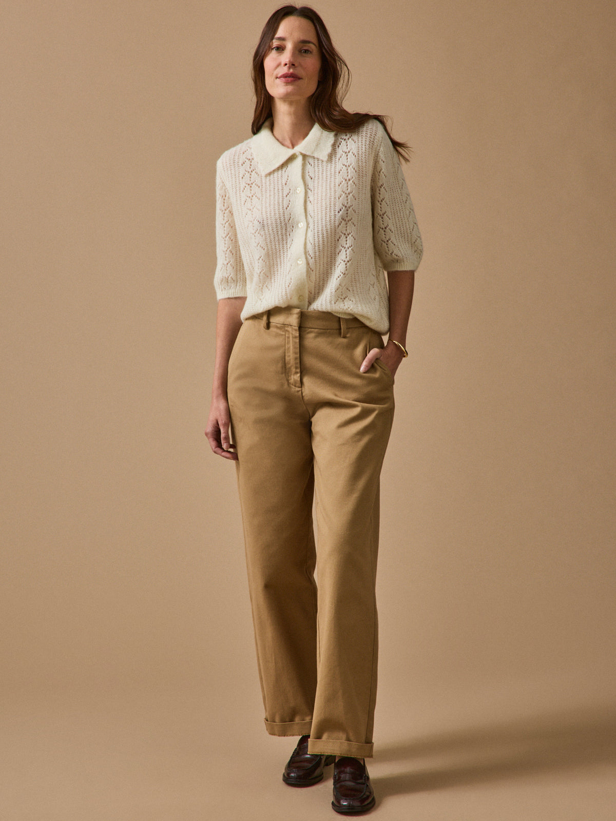 Gilet col polo femme avec laine et mohair