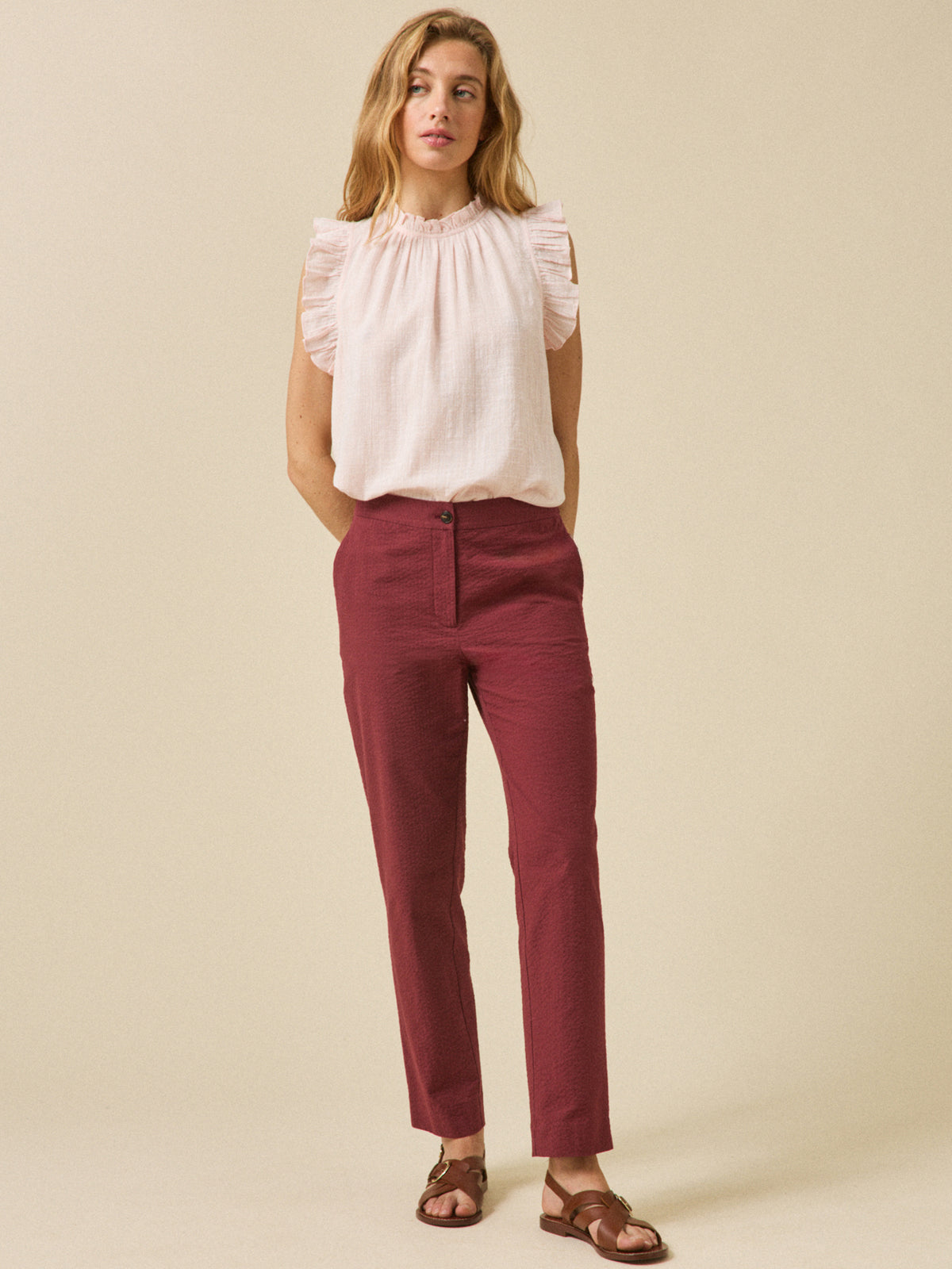 Pantalon cigarette seersucker femme Julie