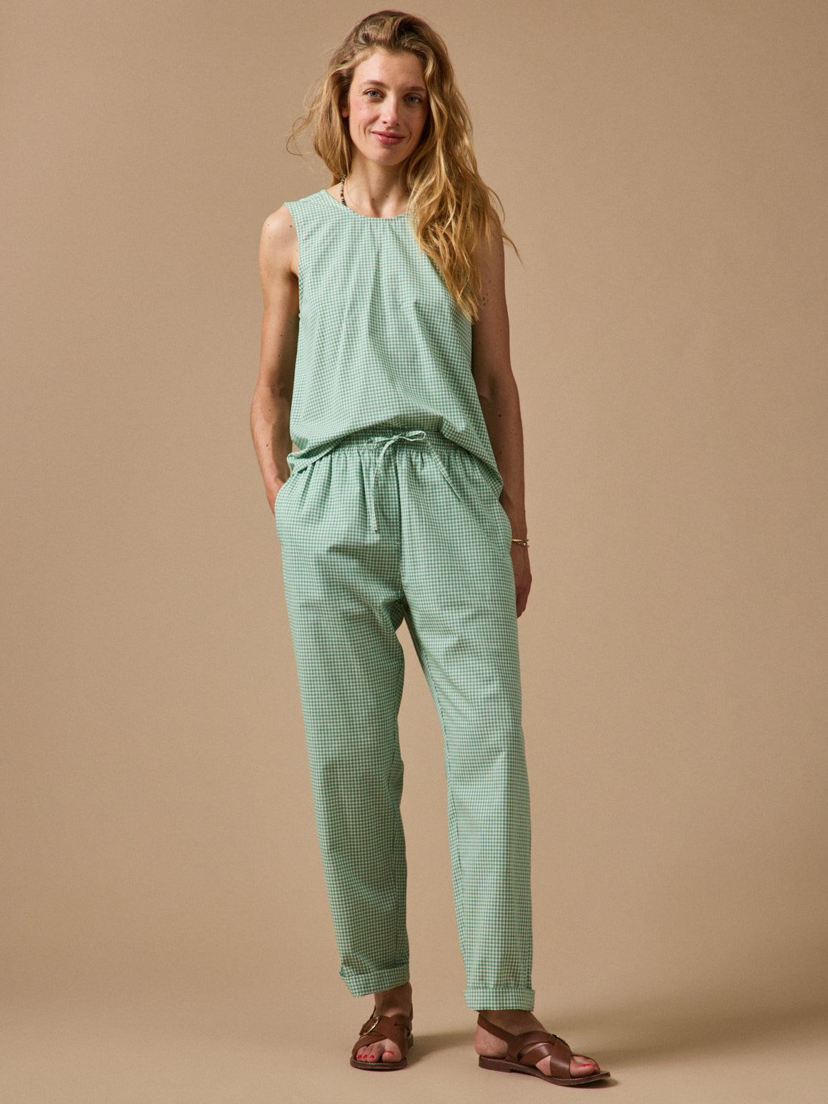Pantalon droit mini carreaux femme Agathe