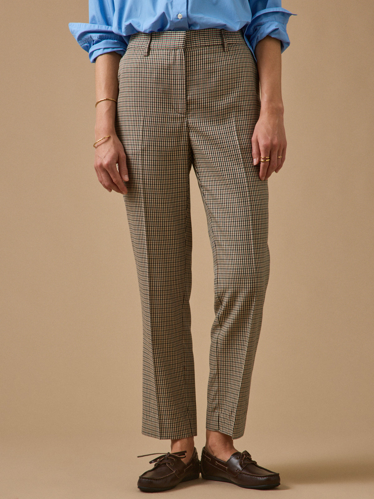 Pantalon cigarette mini-carreaux femme Léo