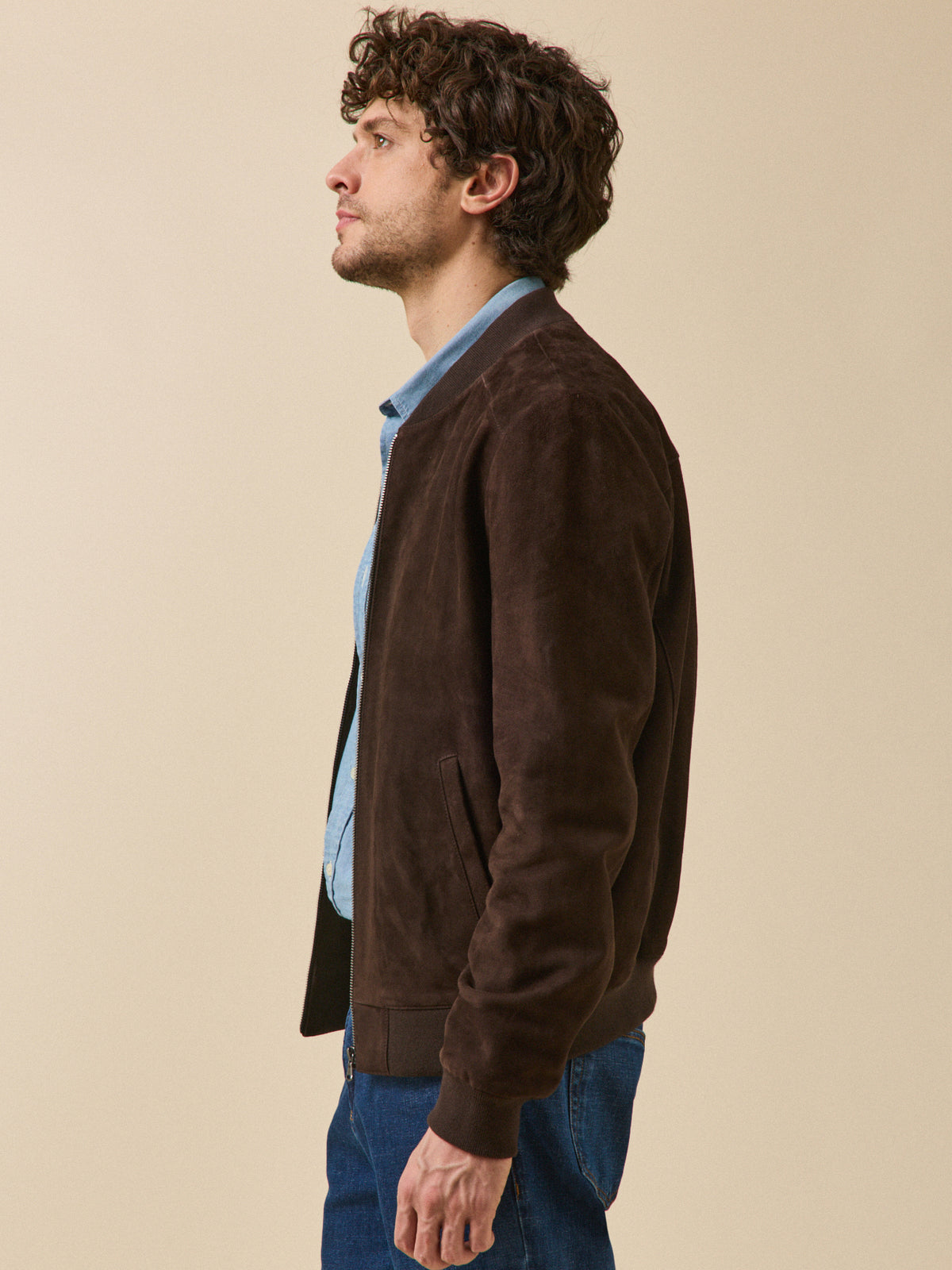 Blouson zippé cuir velours homme