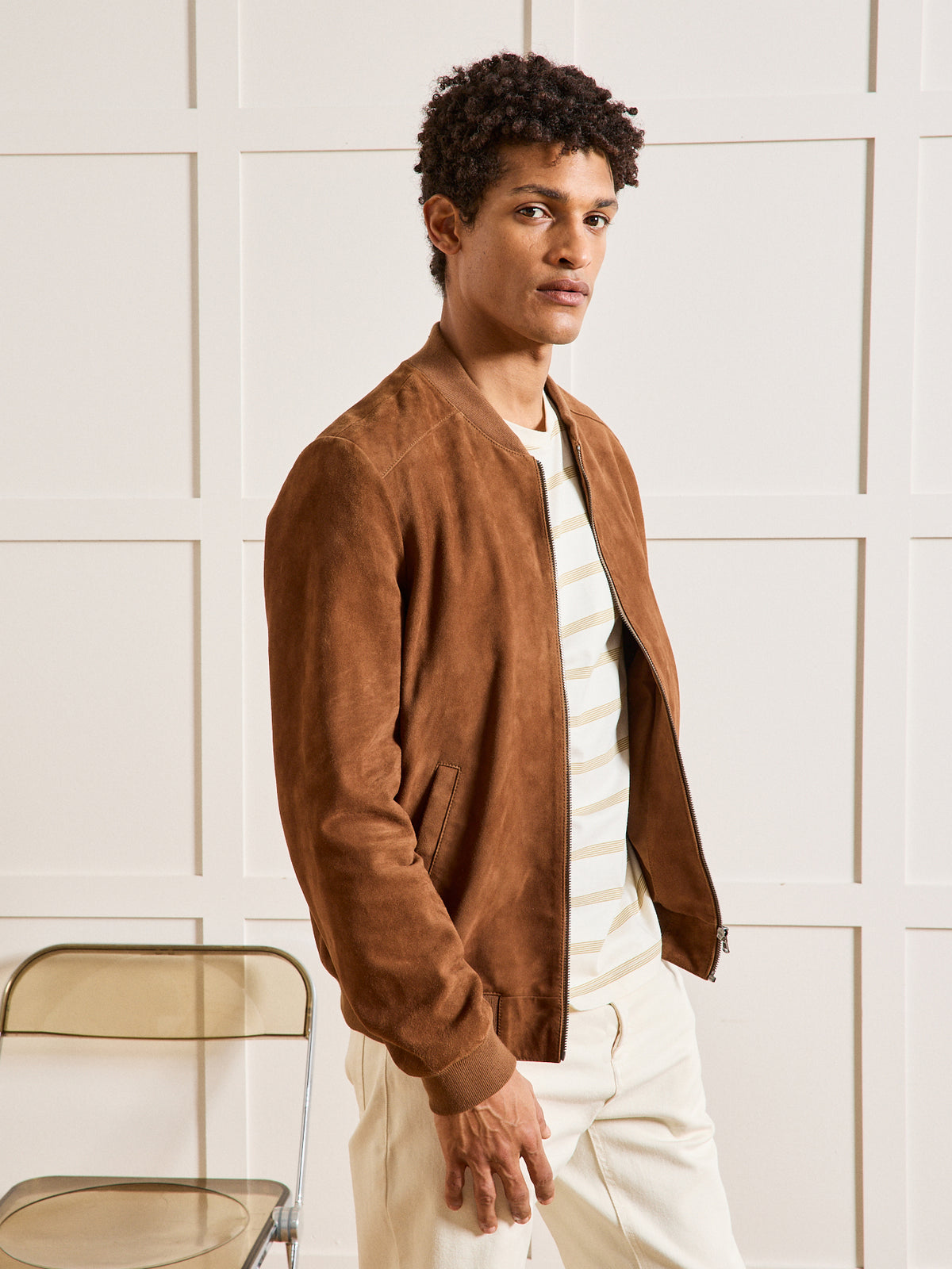 Blouson zippé cuir velours homme