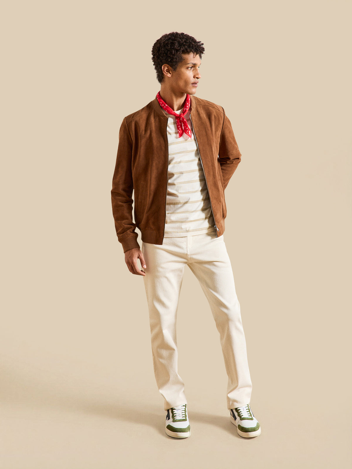 Blouson zippé cuir velours homme