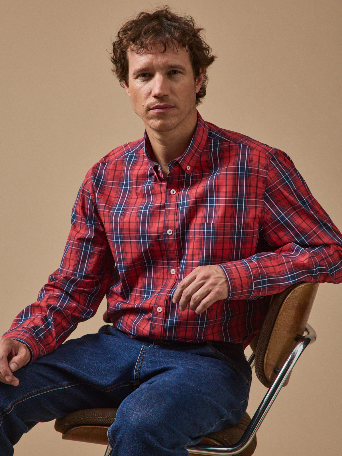 Chemise popeline carreaux homme - coupe contemporaine