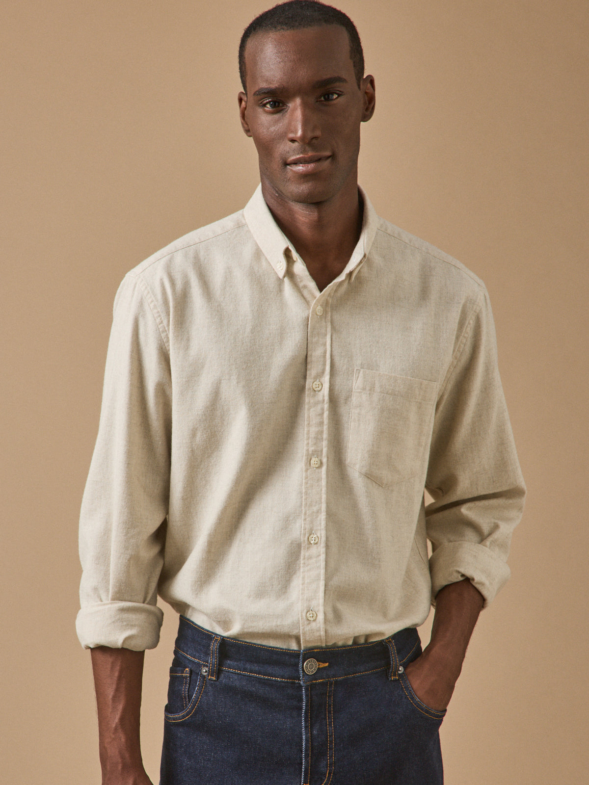 Chemise flanelle unie homme - coupe contemporaine
