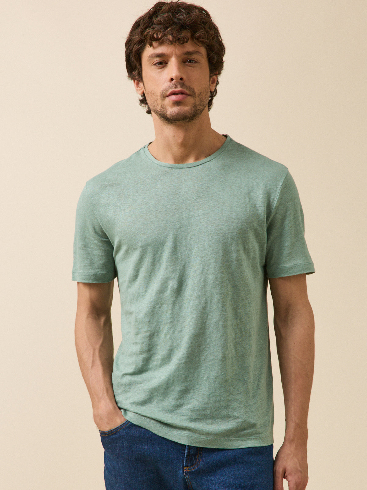 T-shirt lin homme col rond