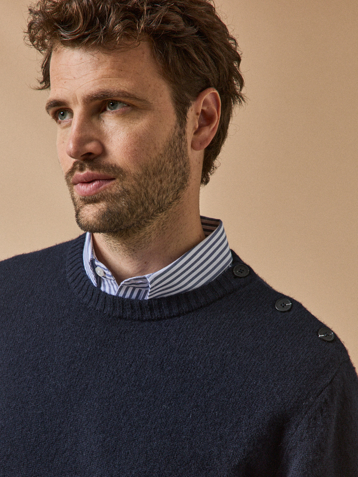 Pull boutonné laine mérinos homme
