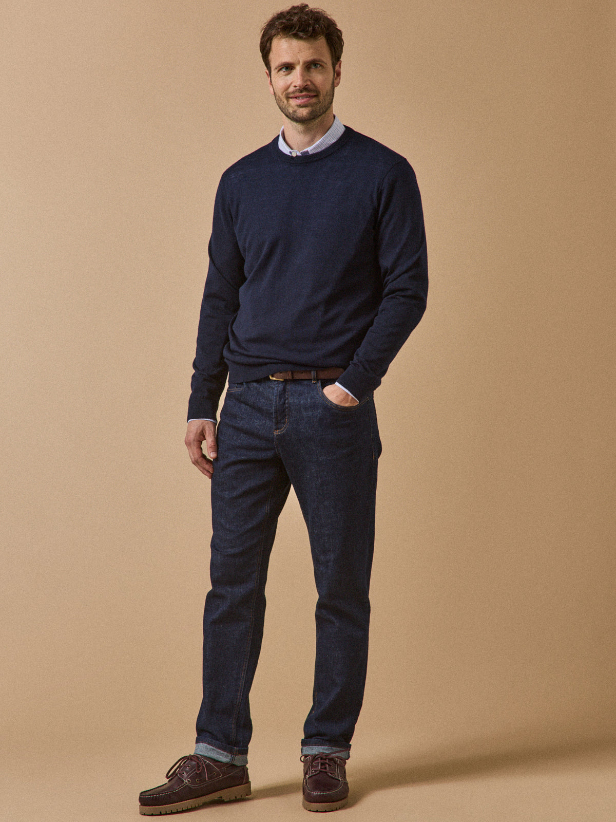 Pull fin col rond laine mérinos homme