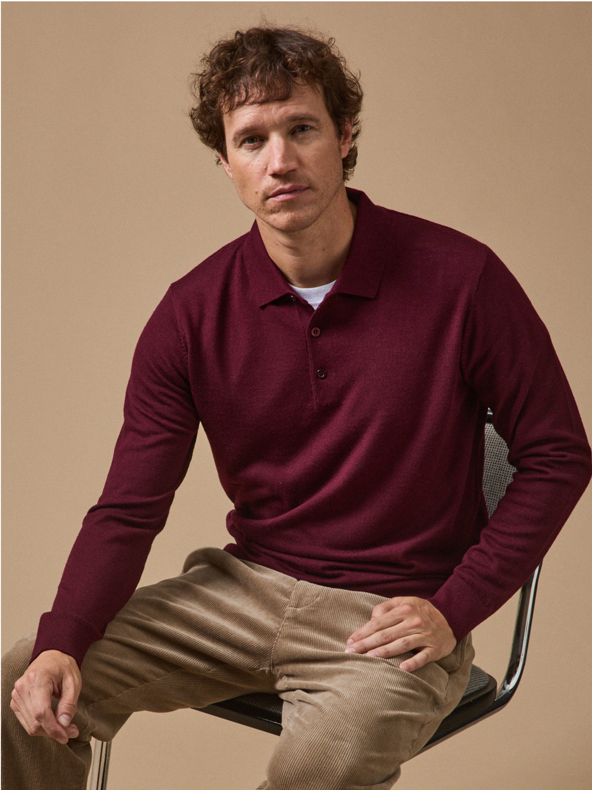 Pull fin col polo laine mérinos homme