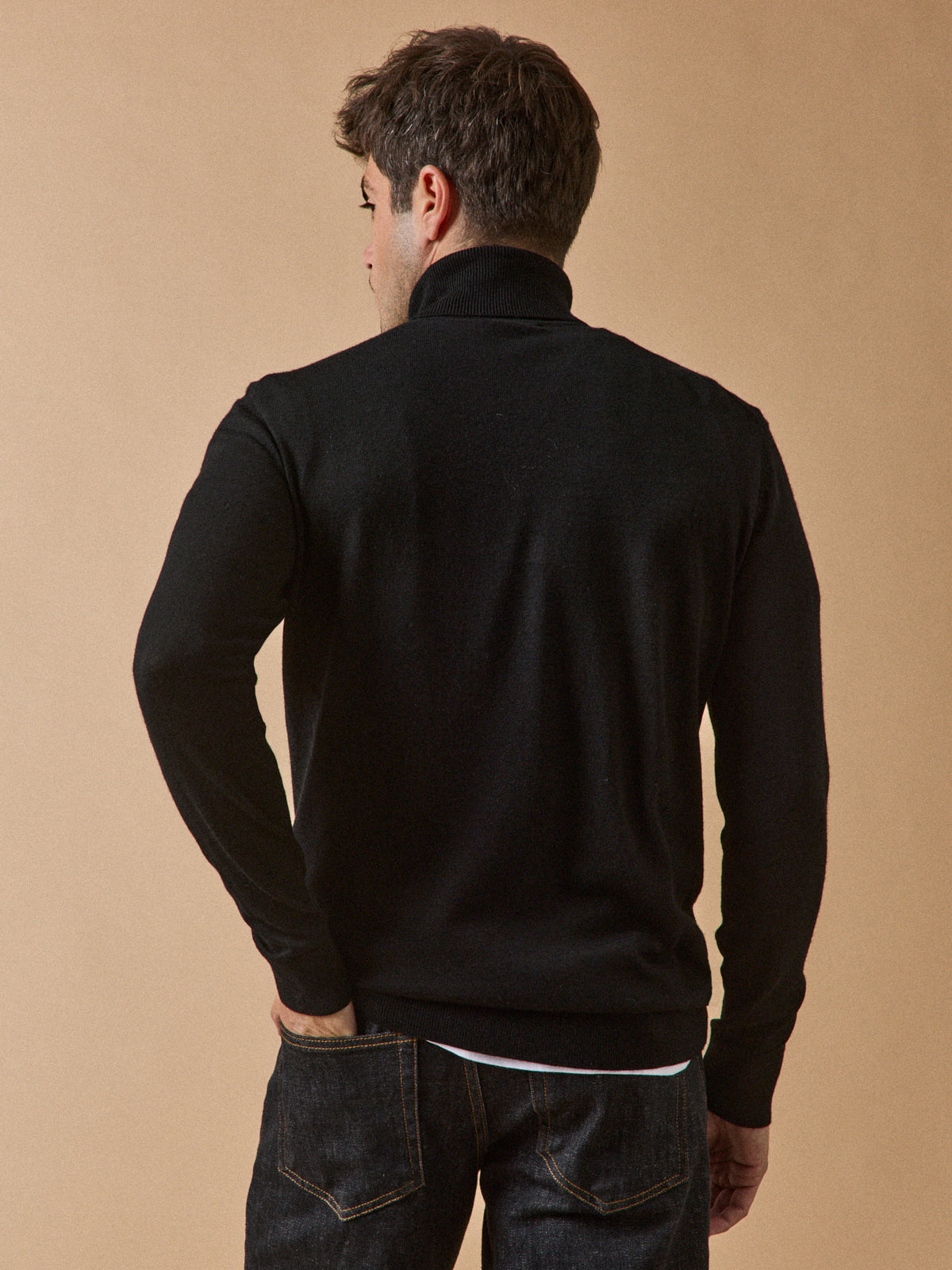 Pull fin col roulé laine mérinos homme
