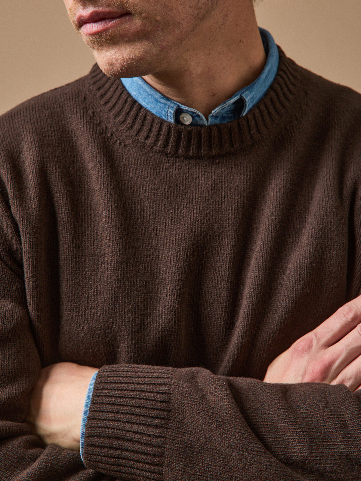 Pull col rond homme laine mélangée