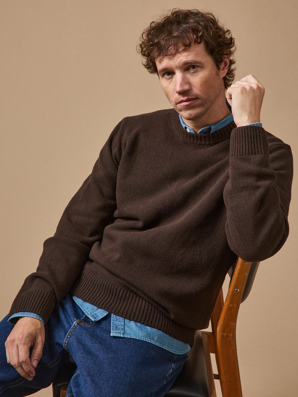 Pull col rond homme laine mélangée