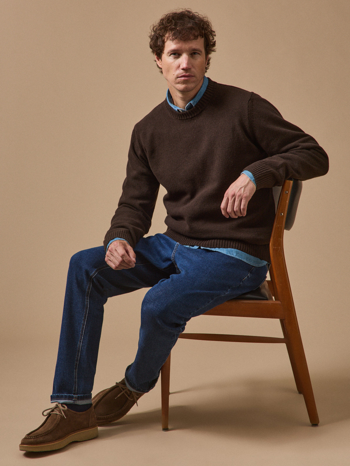 Pull col rond homme laine mélangée