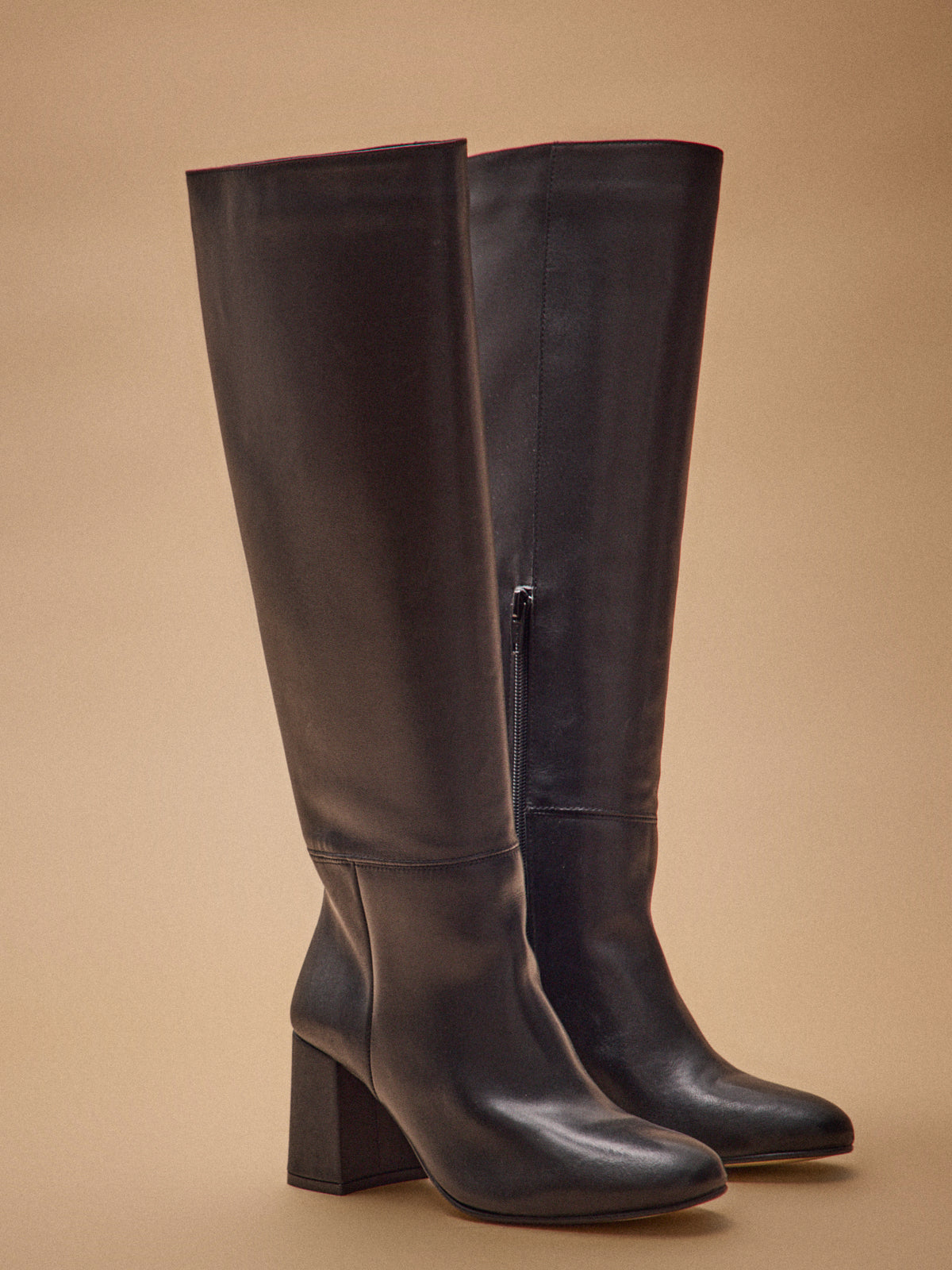 Bottes à talon cuir lisse femme