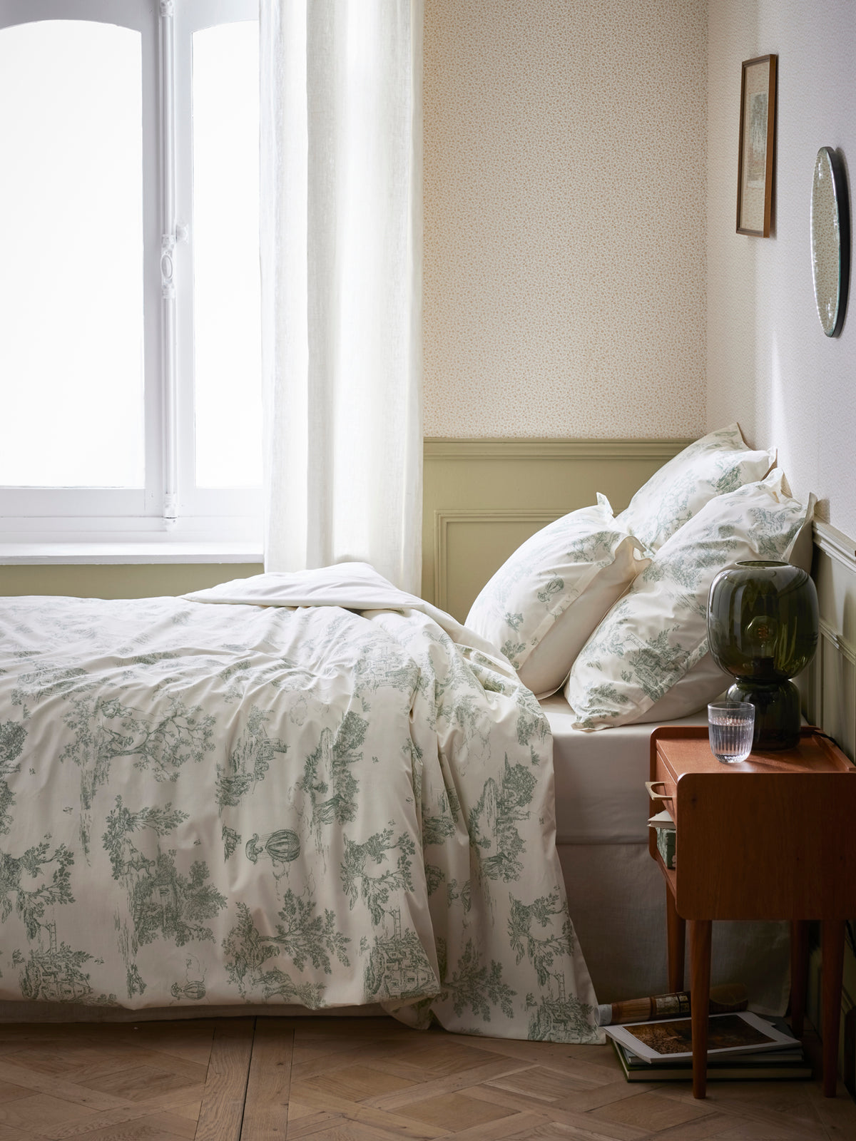 Housse de couette esprit toile de Jouy en percale de coton