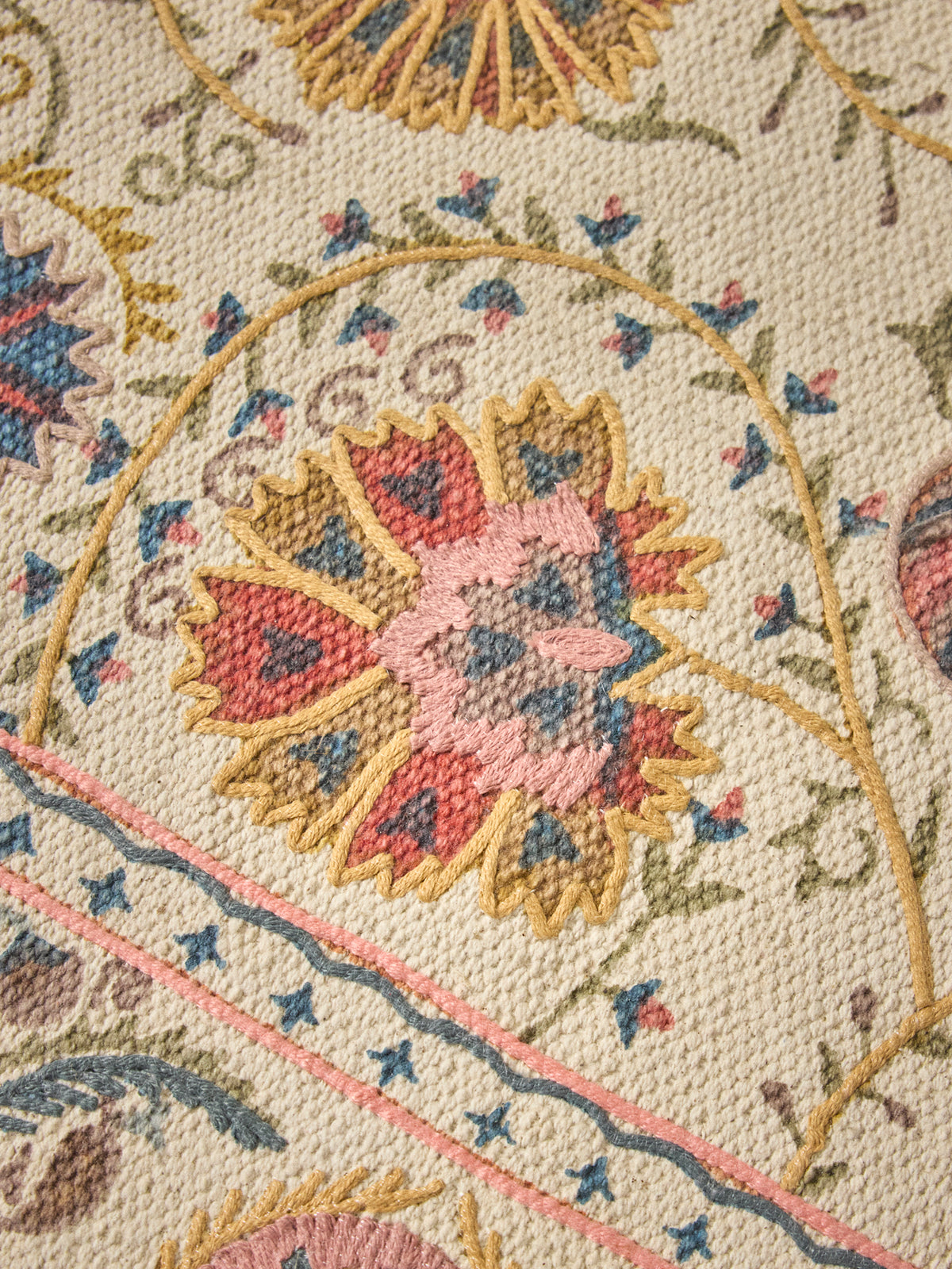 Tapis en coton brodé Flore - XL