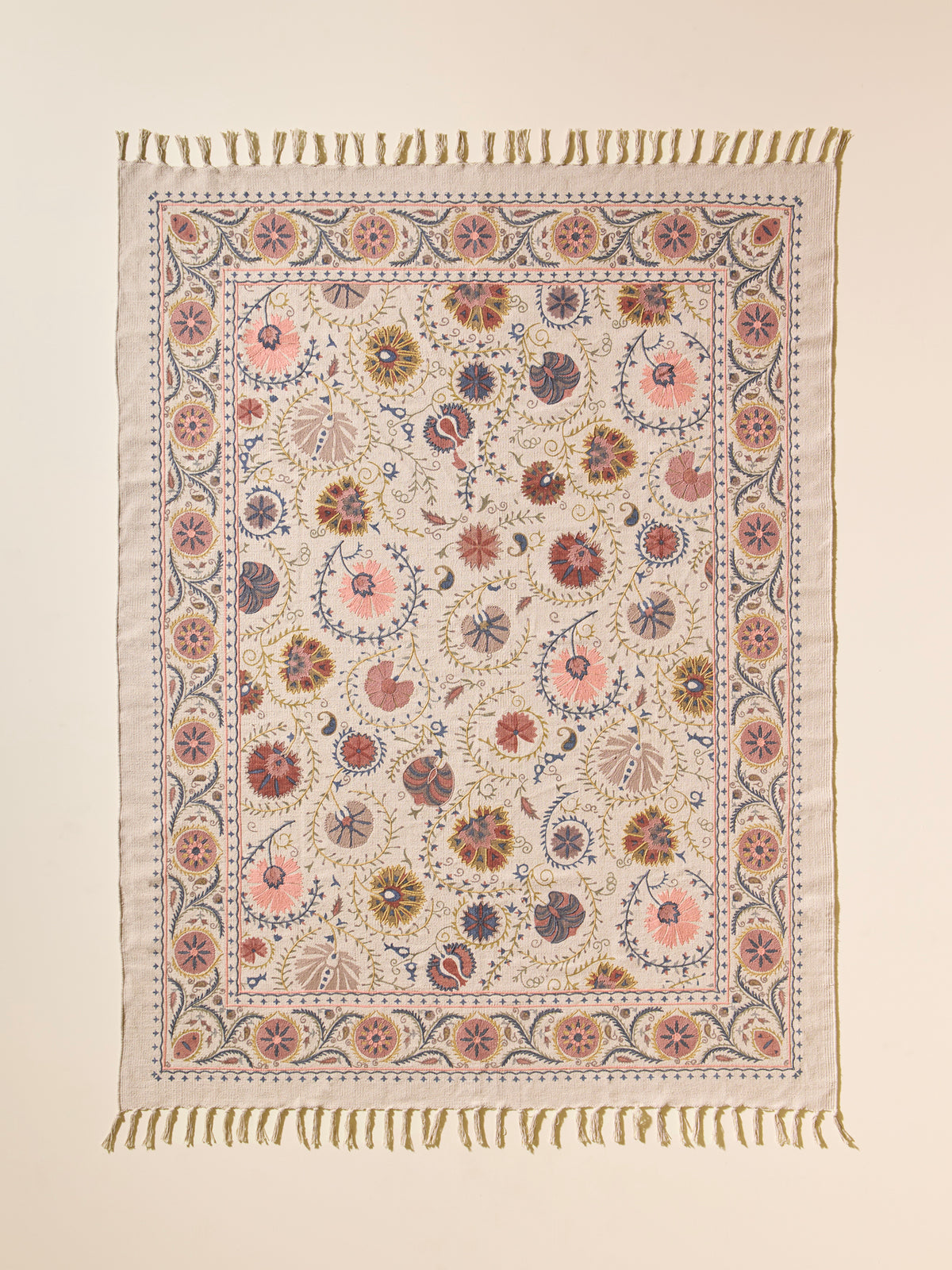 Tapis en coton brodé Flore - XL