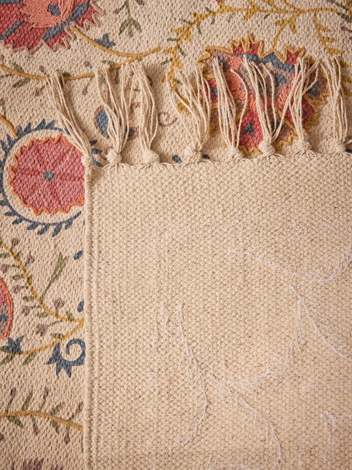 Tapis en coton brodé Flore - XL