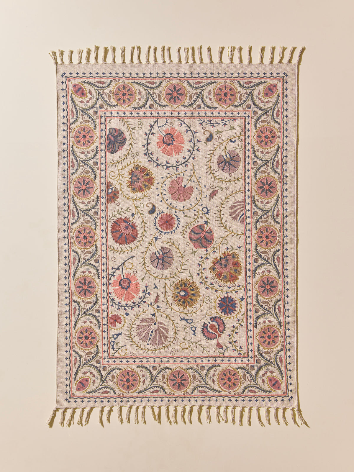 Tapis en coton brodé Flore - XS