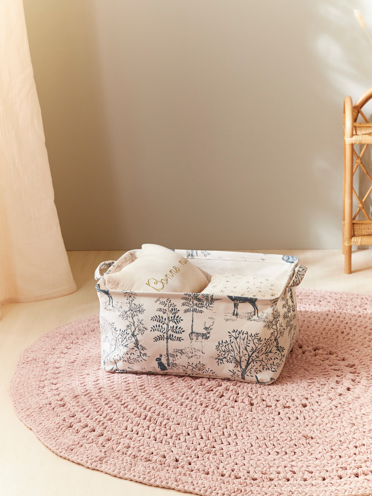 Bac de rangement rectangle esprit toile de Jouy