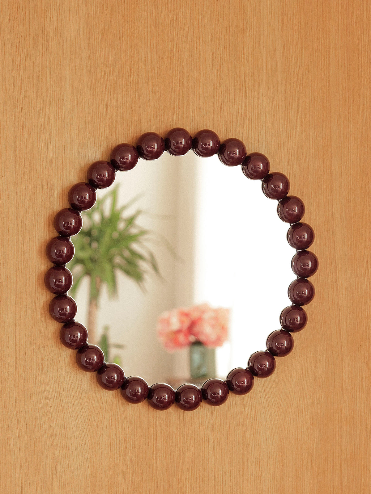 Miroir rond contour boules en bois