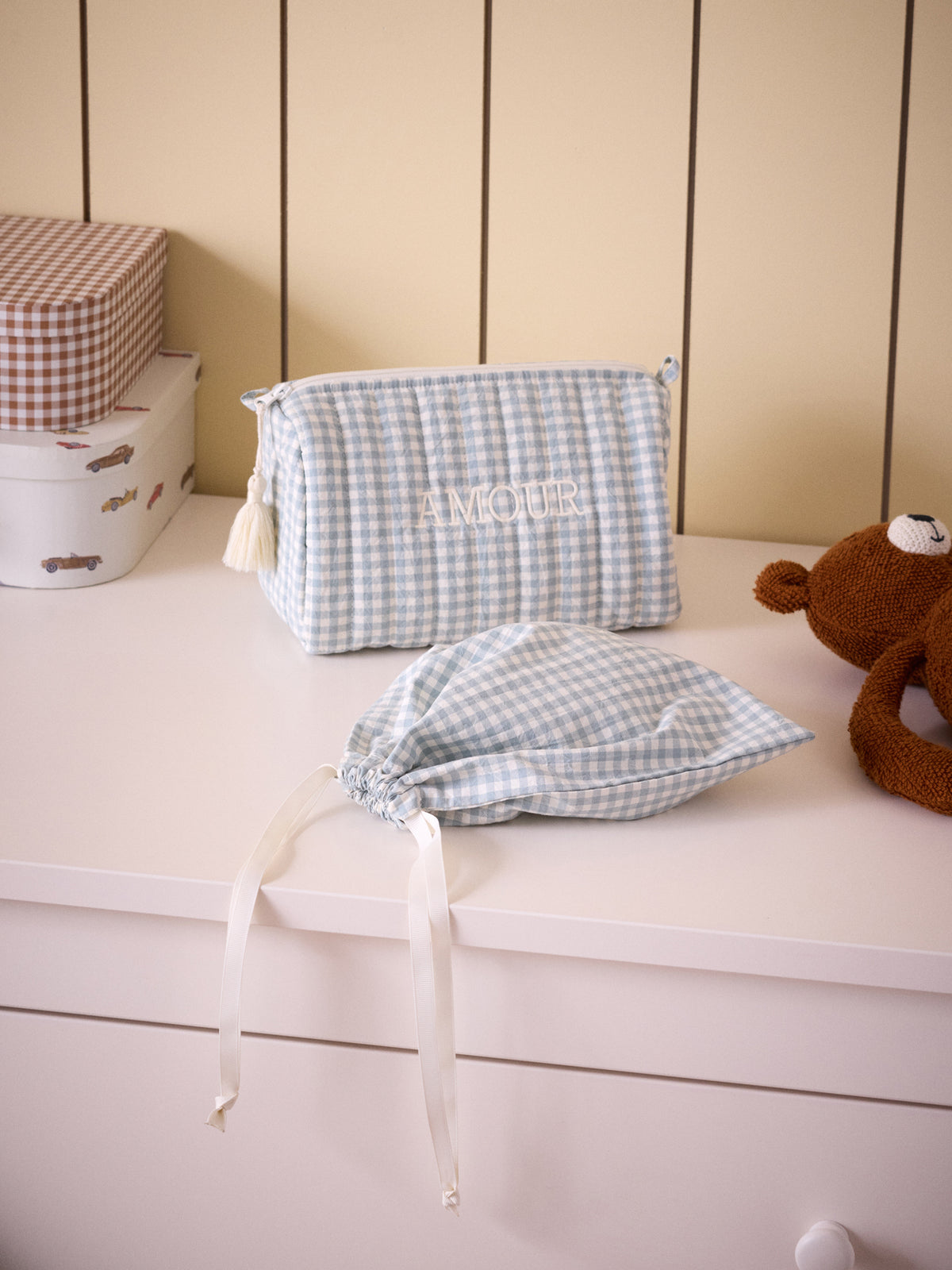 Trousse de toilette en coton vichy