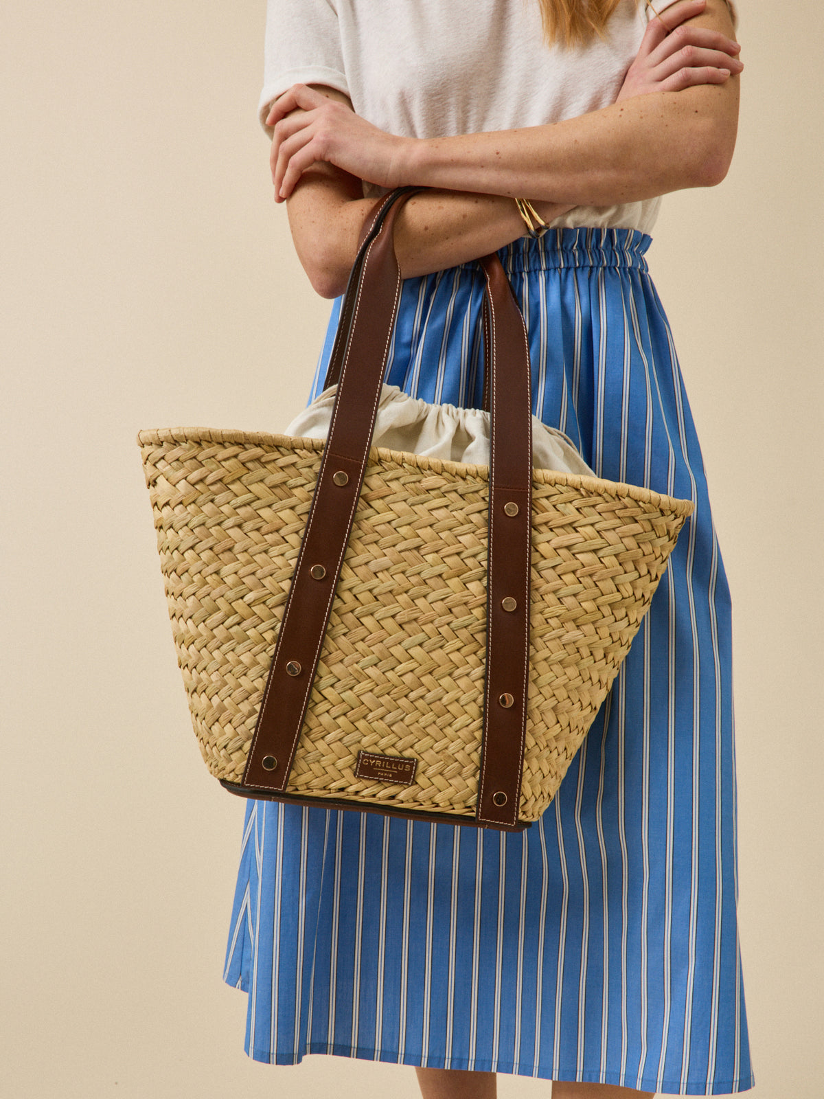 Sac cabas paille et cuir - Collection Maroquinerie Cyrillus