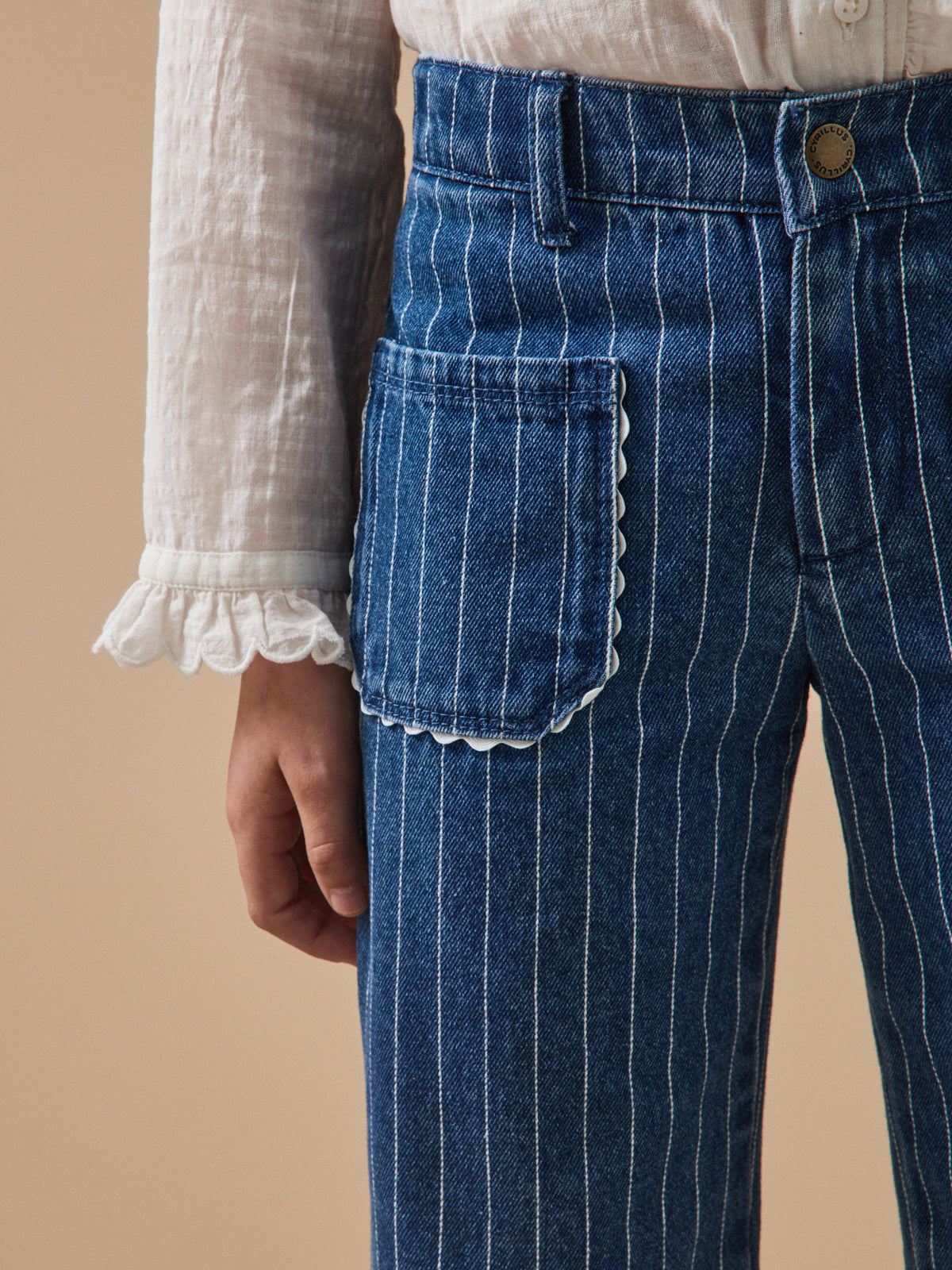 Pantalon droit rayé festonné Fille