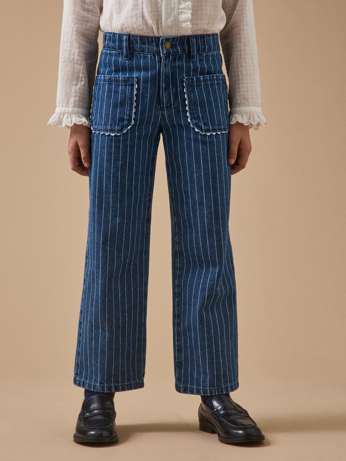 Pantalon droit rayé festonné Fille