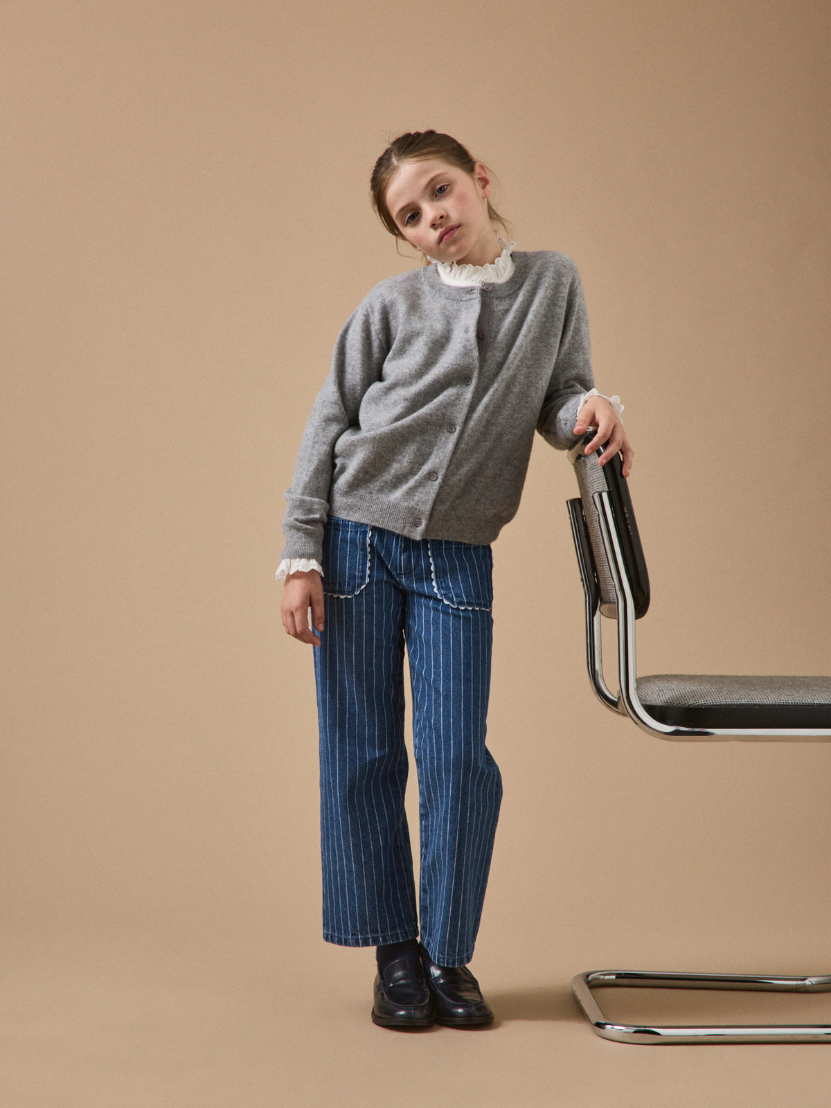 Pantalon droit rayé festonné Fille