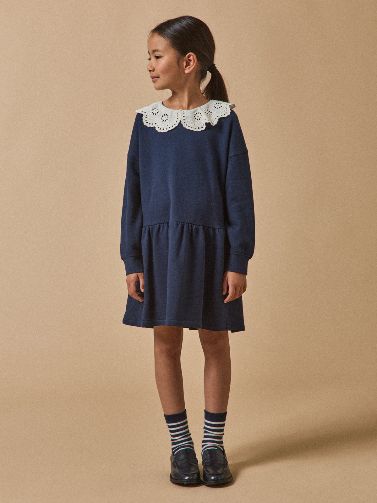 Robe grand col brodé - Coton biologique