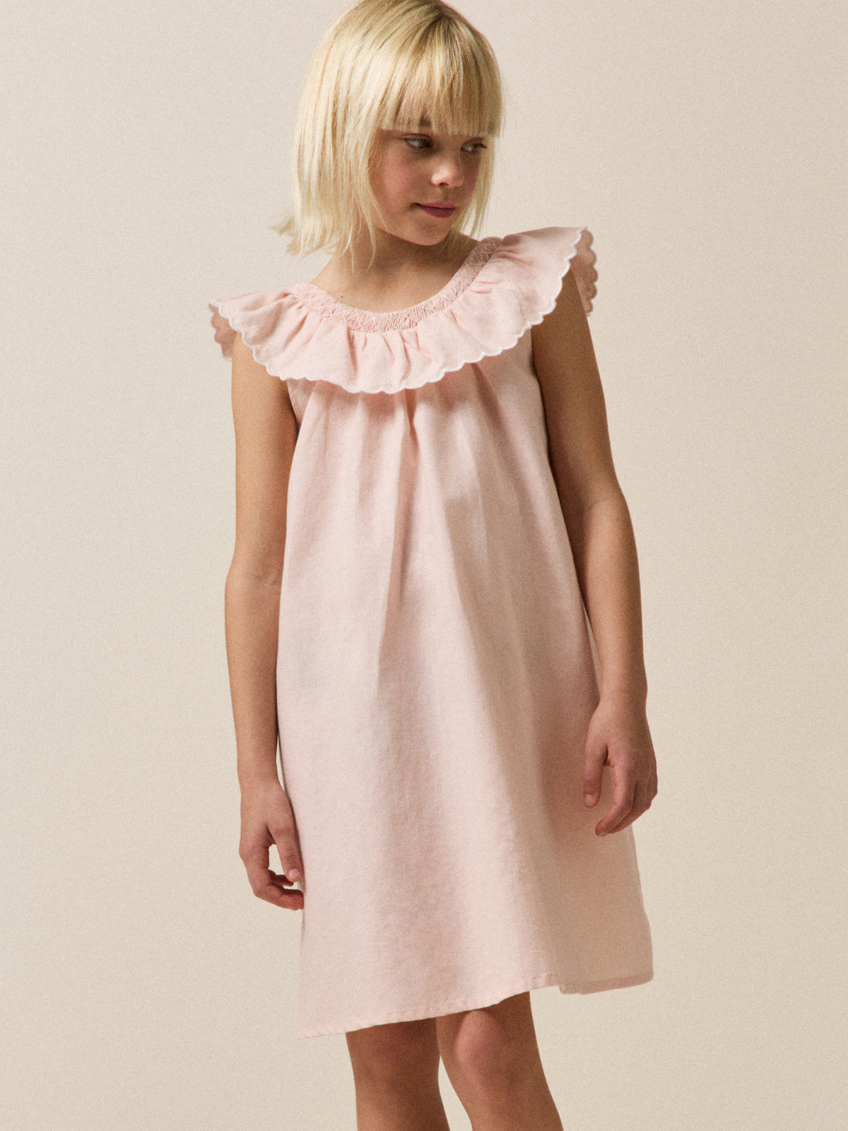 Robe Fille Clotilde lin et coton - Collection Fêtes et Mariages