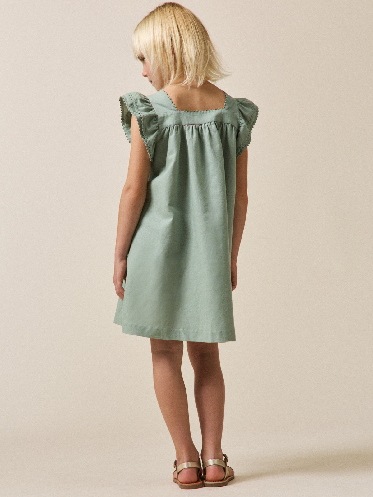 Robe Clémence Fille lin et coton - Collection Fêtes et Mariages
