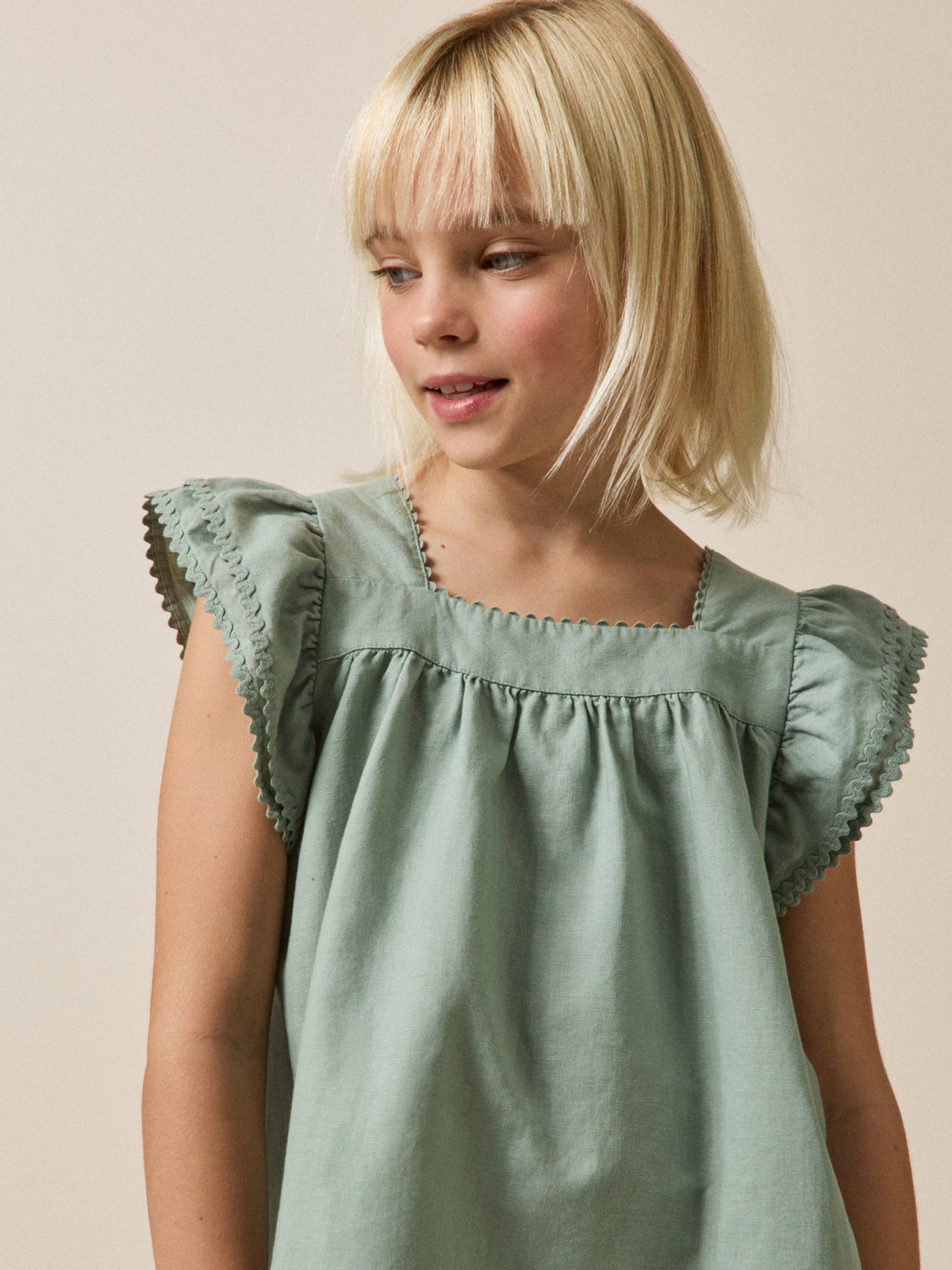 Robe Clémence Fille lin et coton - Collection Fêtes et Mariages