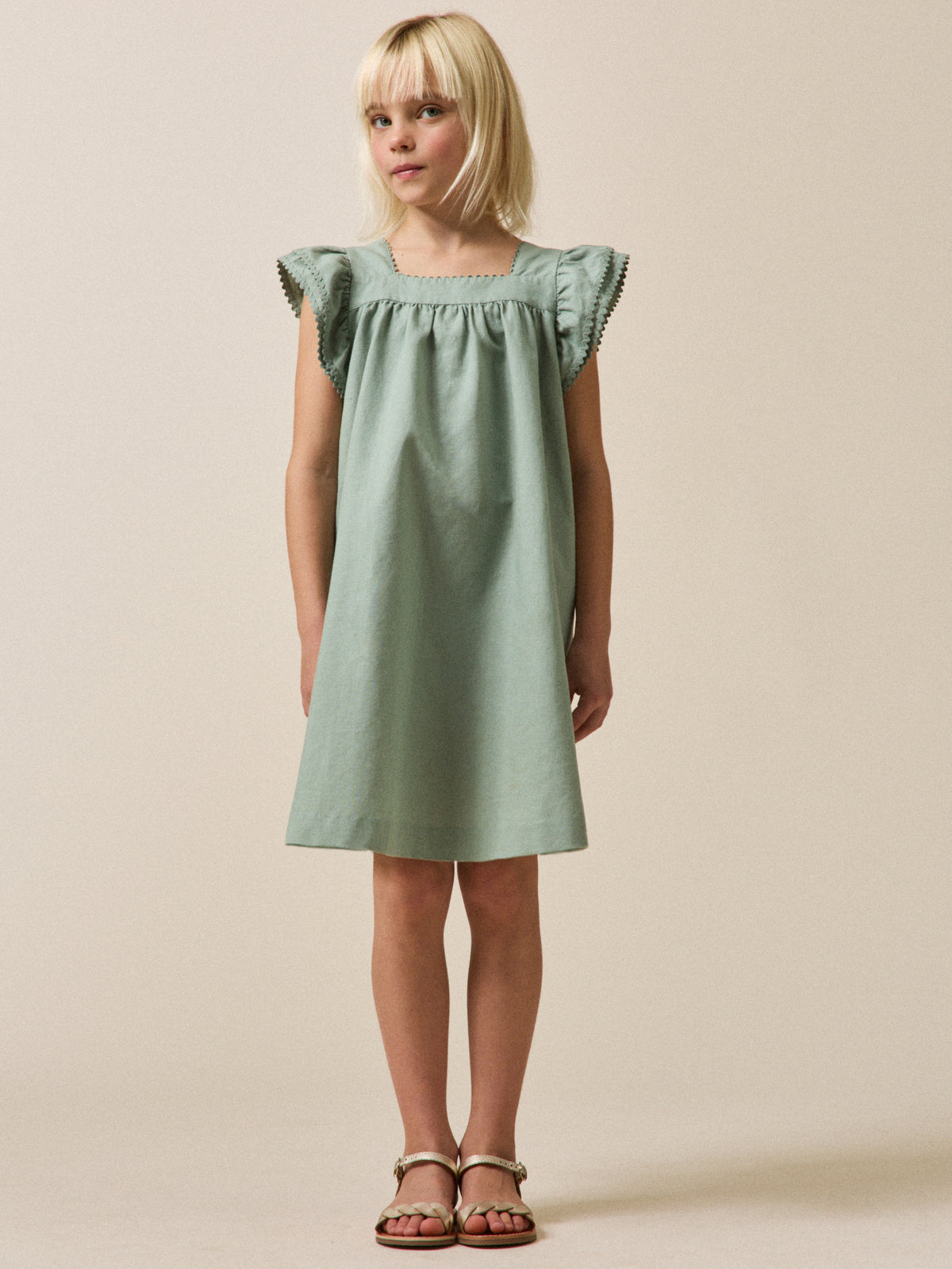 Robe Clémence Fille lin et coton - Collection Fêtes et Mariages