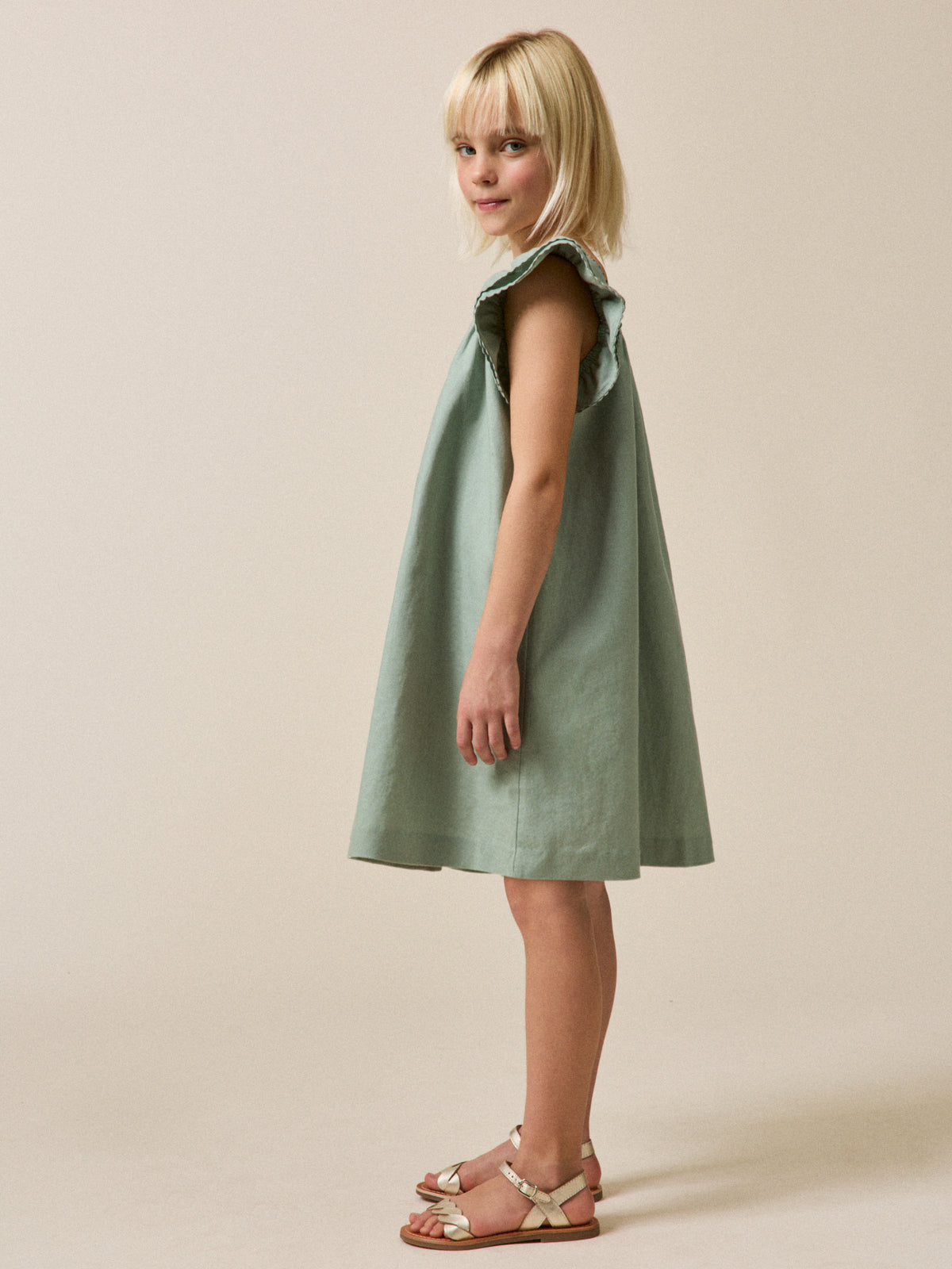 Robe Clémence Fille lin et coton - Collection Fêtes et Mariages