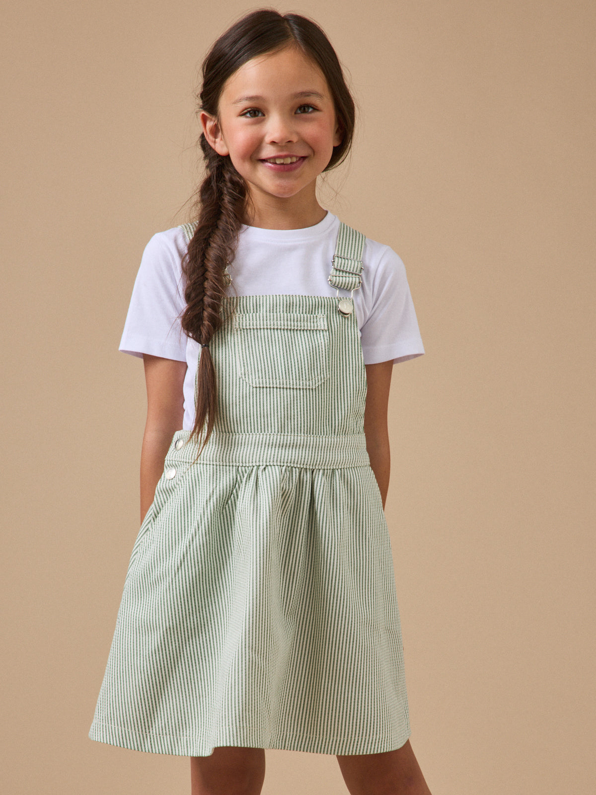 Robe salopette denim rayée Fille