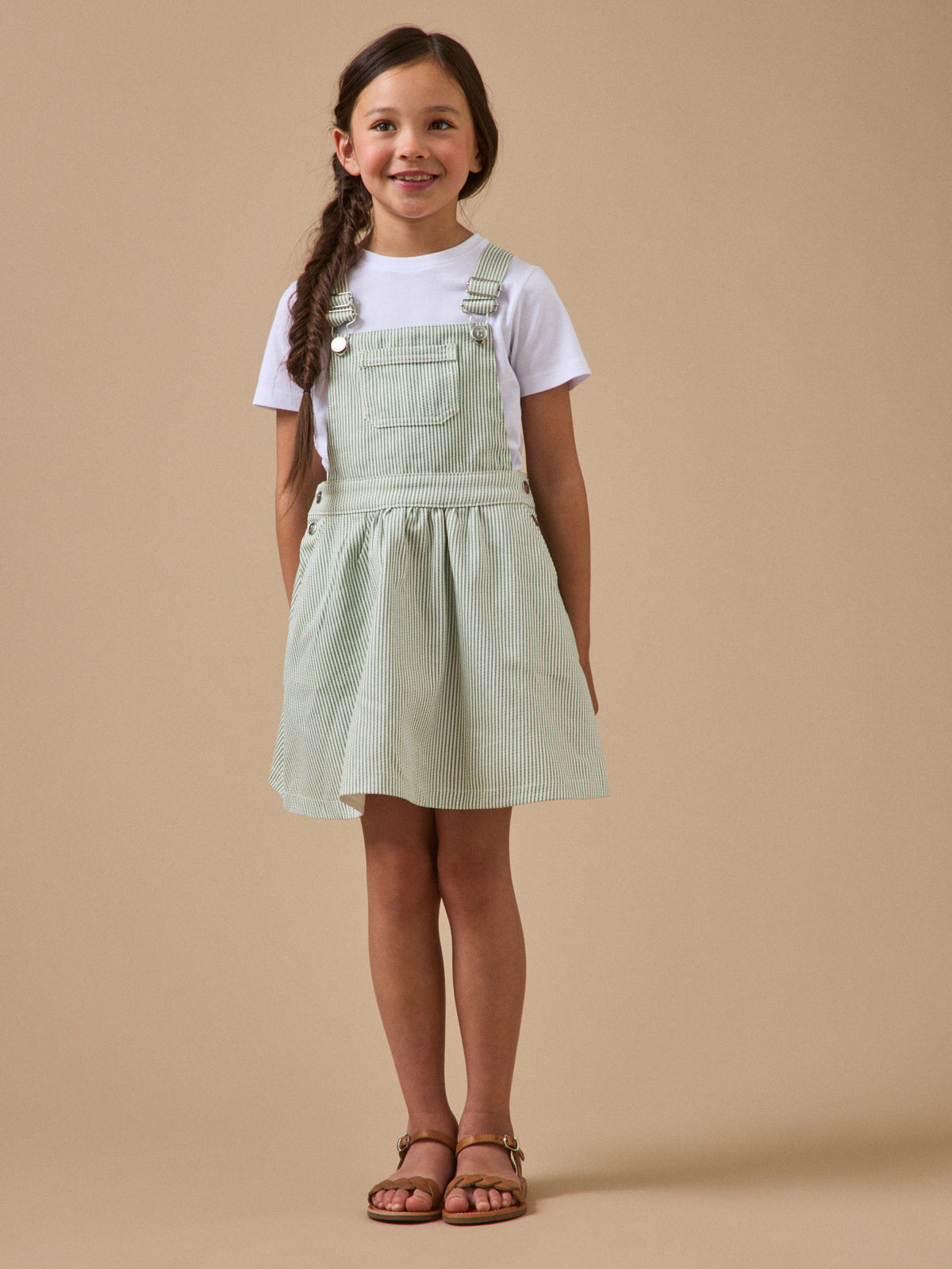 Robe salopette denim rayée Fille