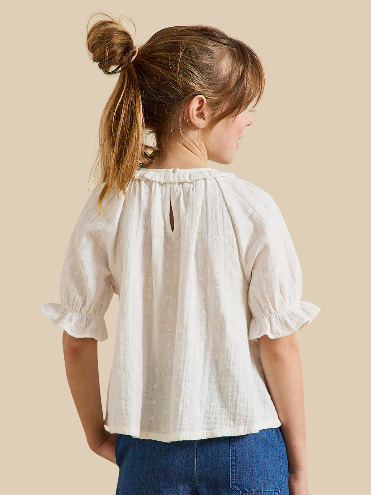 Blouse Fille broderie anglaise en gaze de coton