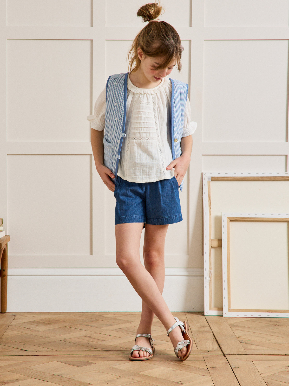Blouse Fille broderie anglaise en gaze de coton