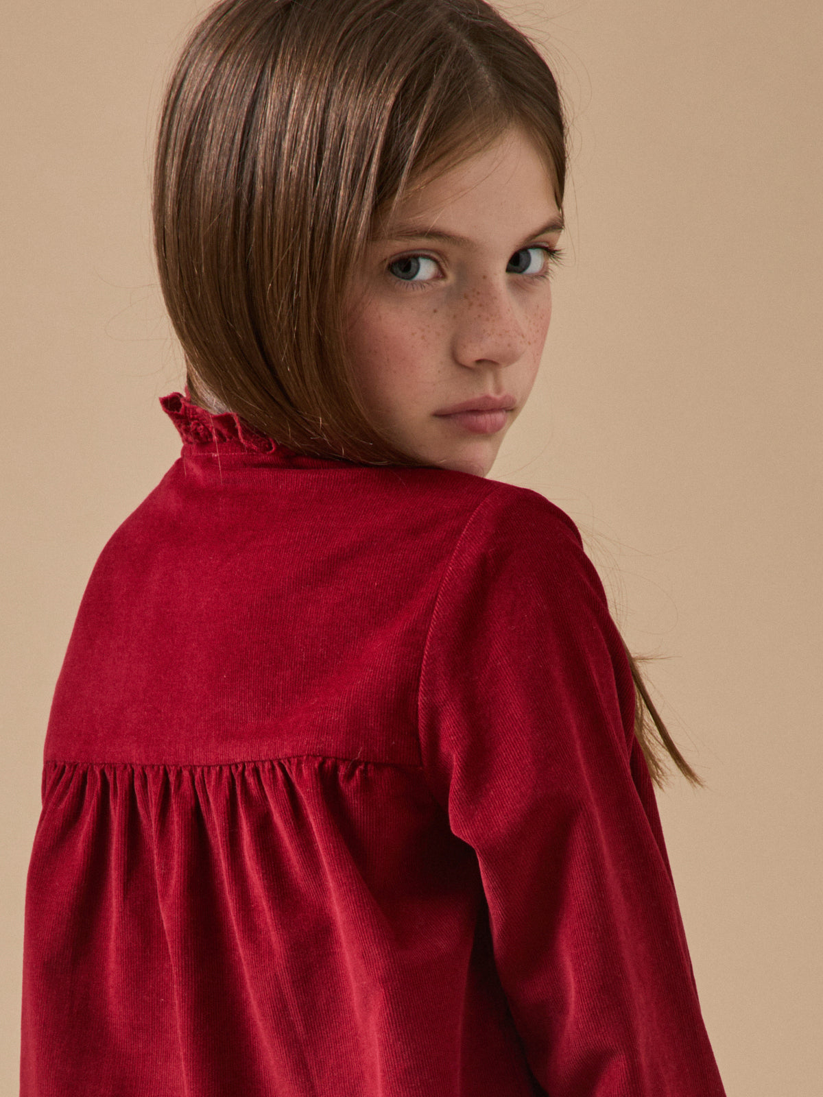 Chemise velours et dentelle Fille