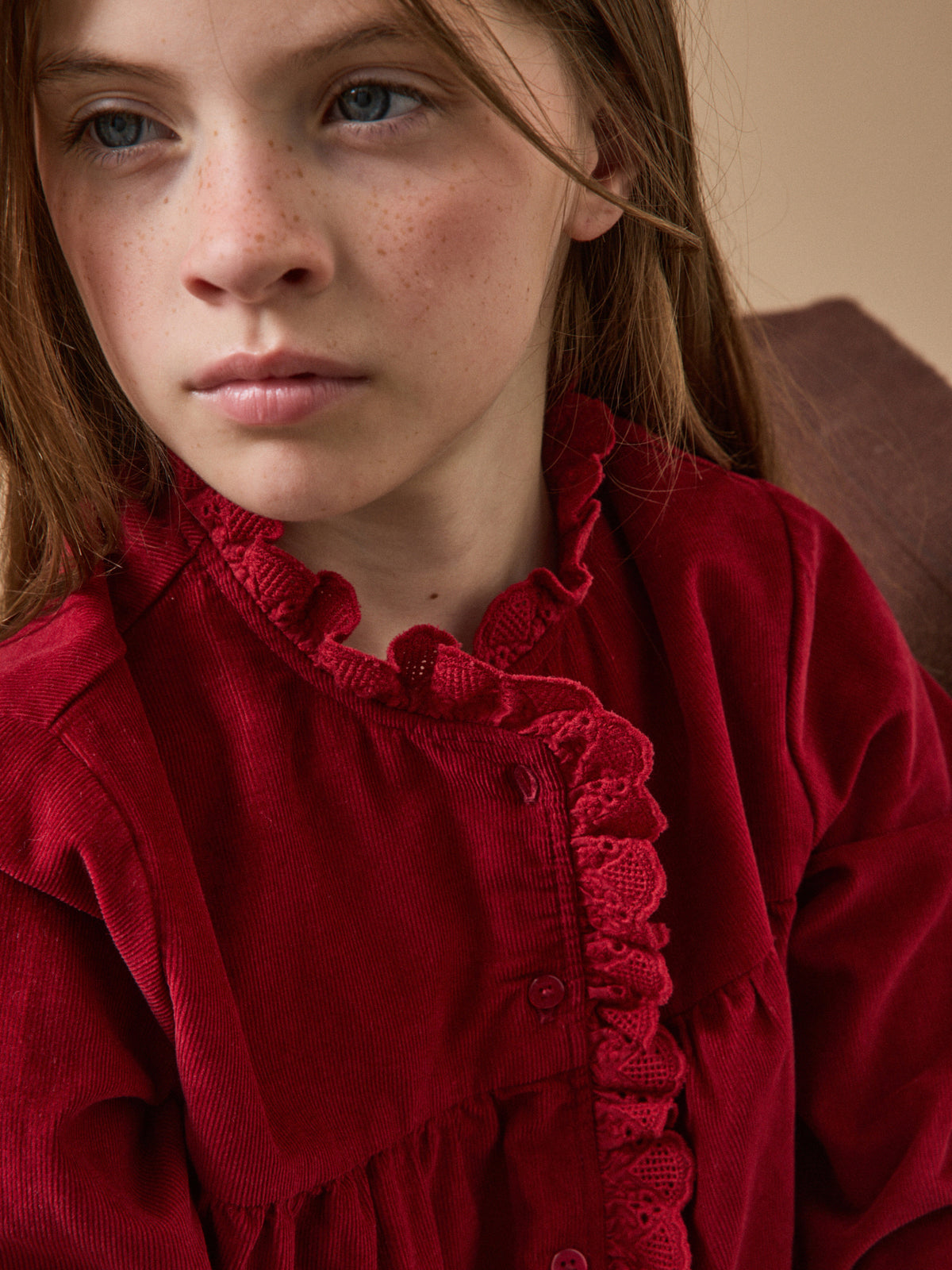 Chemise velours et dentelle Fille