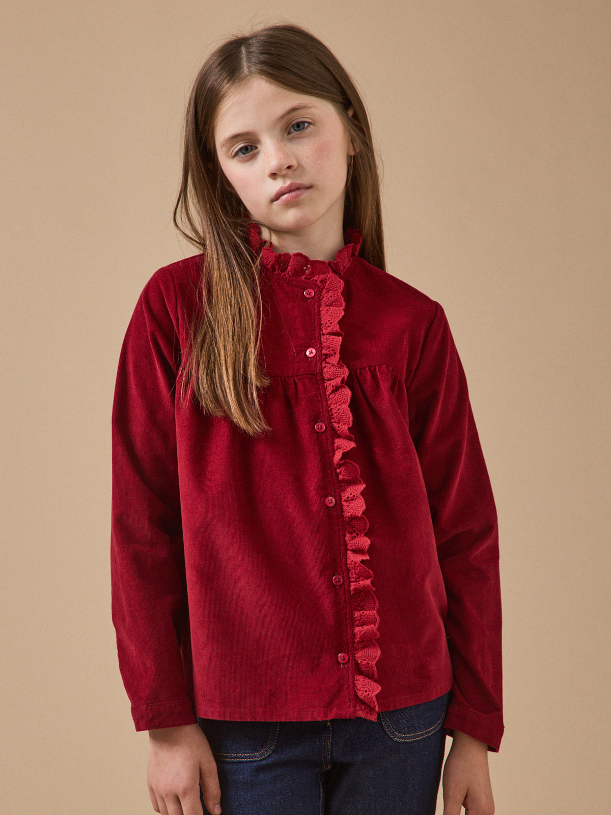 Chemise velours et dentelle Fille